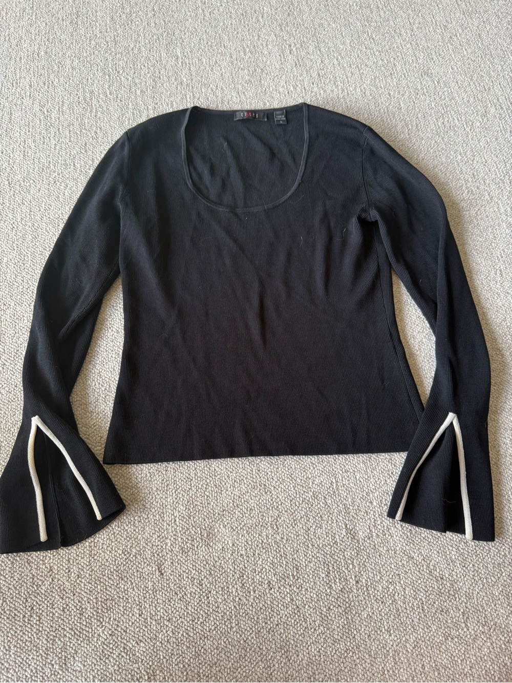 Cyrus Black Long Sleeve Scoop Neck Top with Cream Trim - Picture 1 of 3